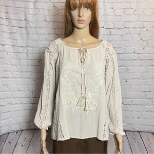 By Together Beige Embroidered Lace Details Rayon Cotton Tunic Size M